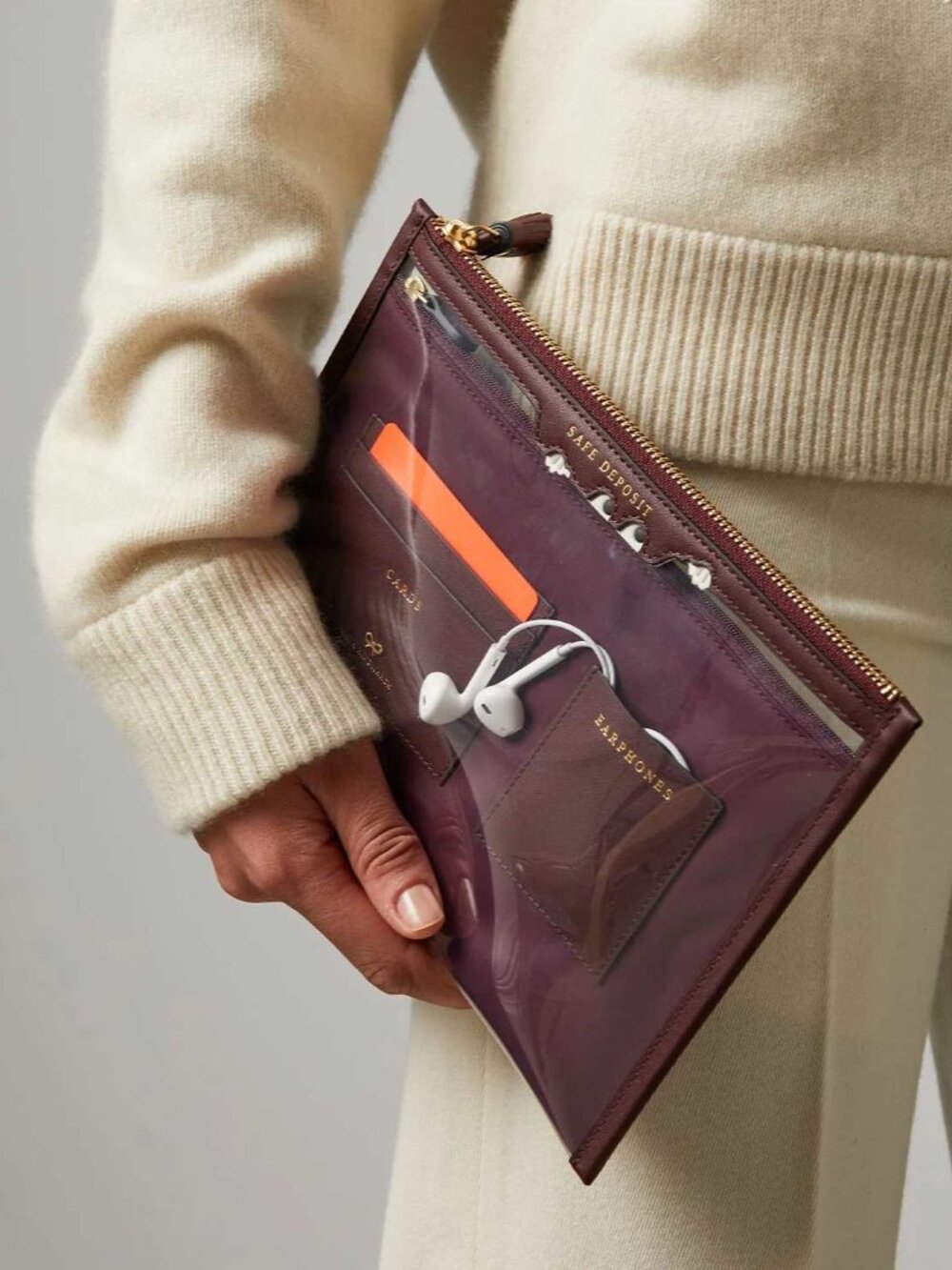 Anya Hindmarch Peeping Eyes Safe Deposit Pouch Burgundy Leather Organizer Bag